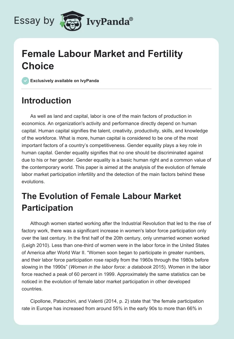 Female Labour Market and Fertility Choice. Page 1