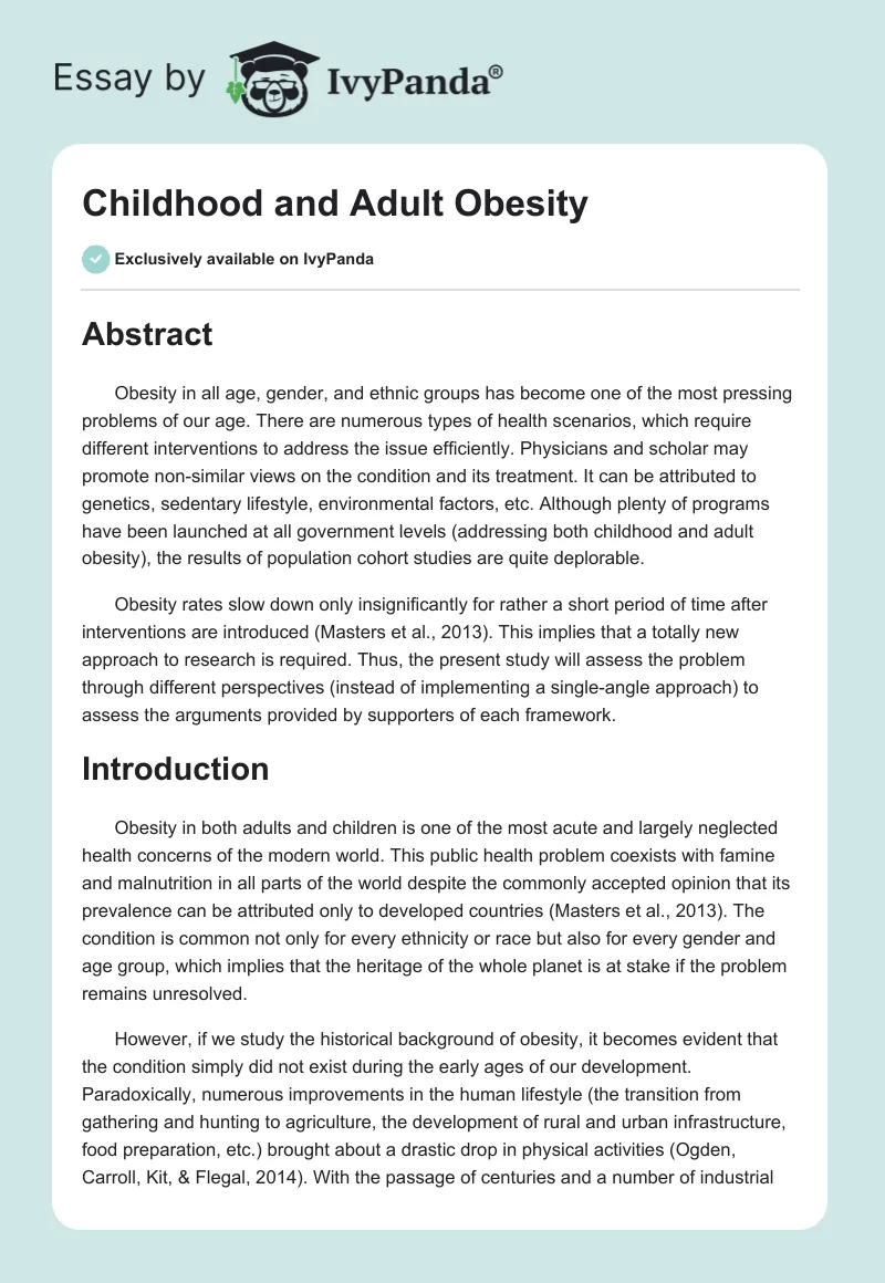 Childhood and Adult Obesity. Page 1