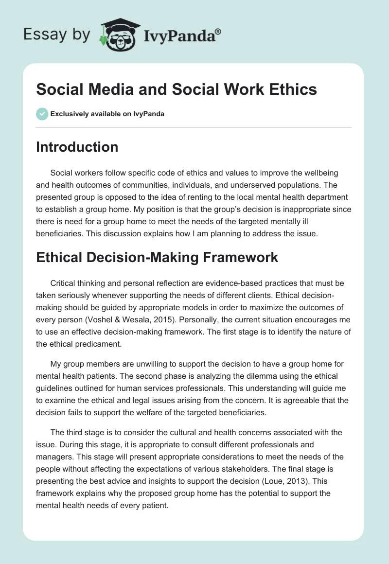 Social Media and Social Work Ethics. Page 1