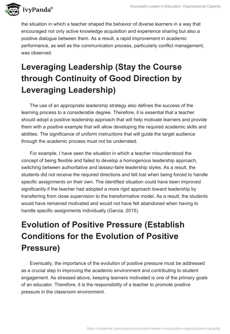 Successful Leader in Education: Organizational Capacity. Page 2