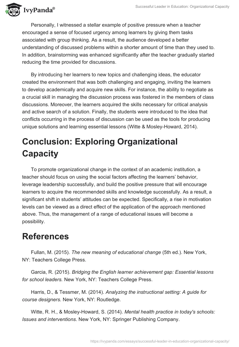 Successful Leader in Education: Organizational Capacity. Page 3
