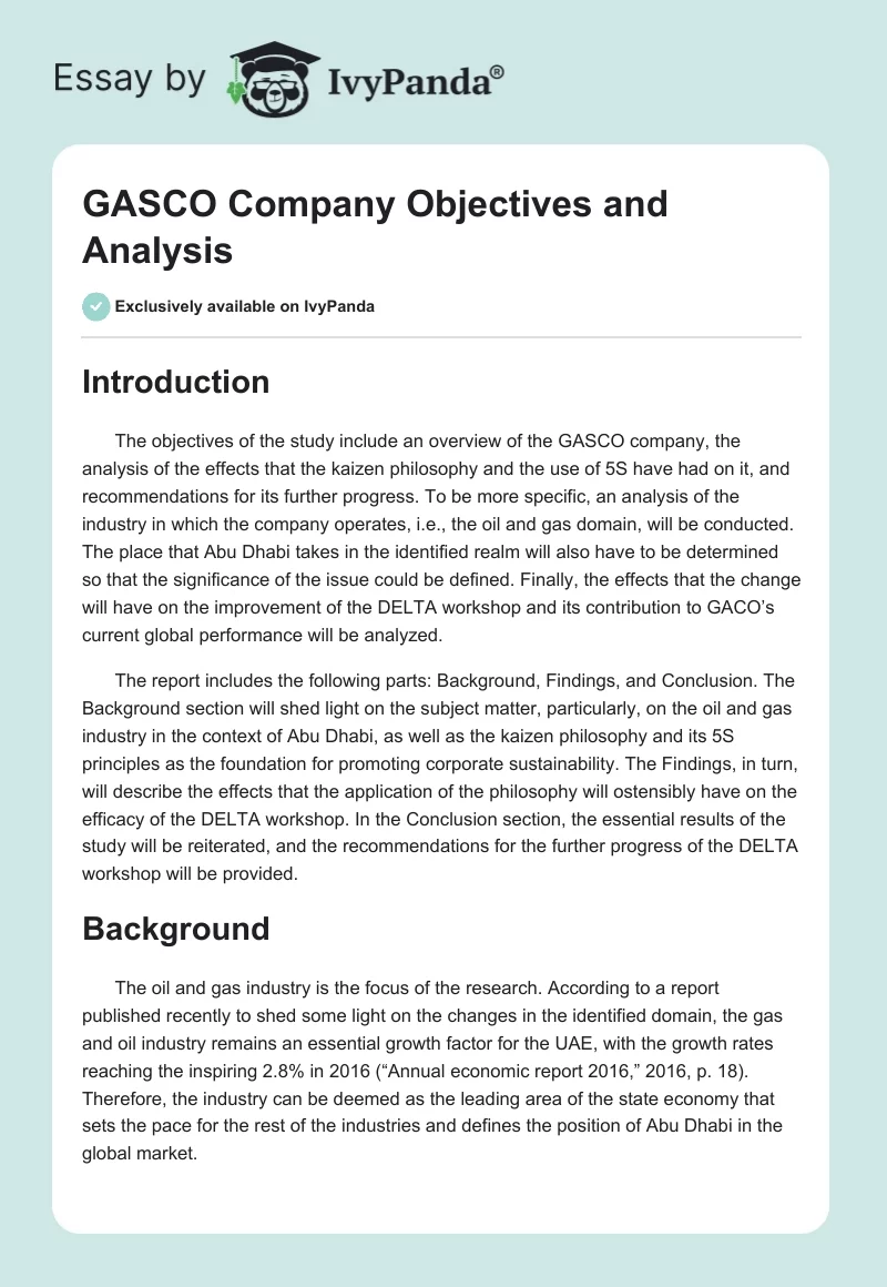 GASCO Company Objectives and Analysis. Page 1