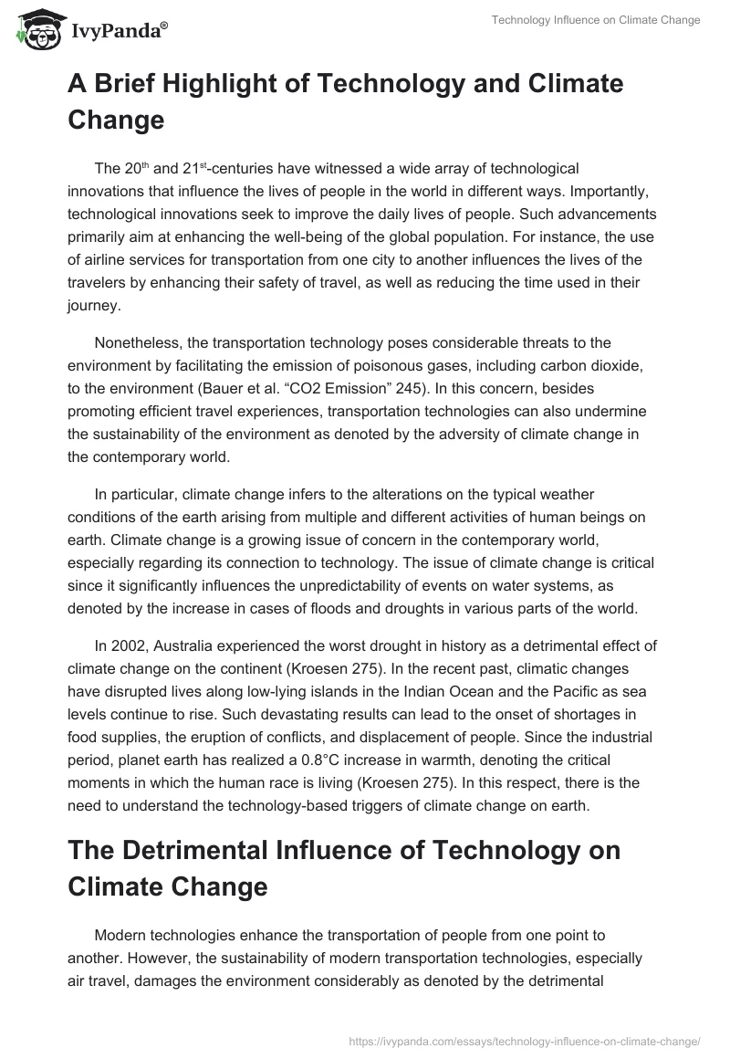 Technology Influence on Climate Change. Page 2