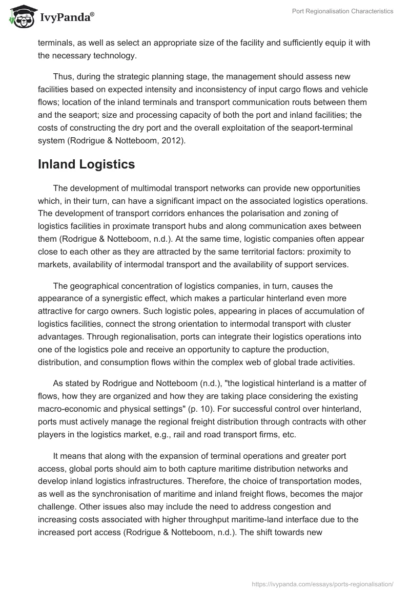 Port Regionalisation Characteristics. Page 3