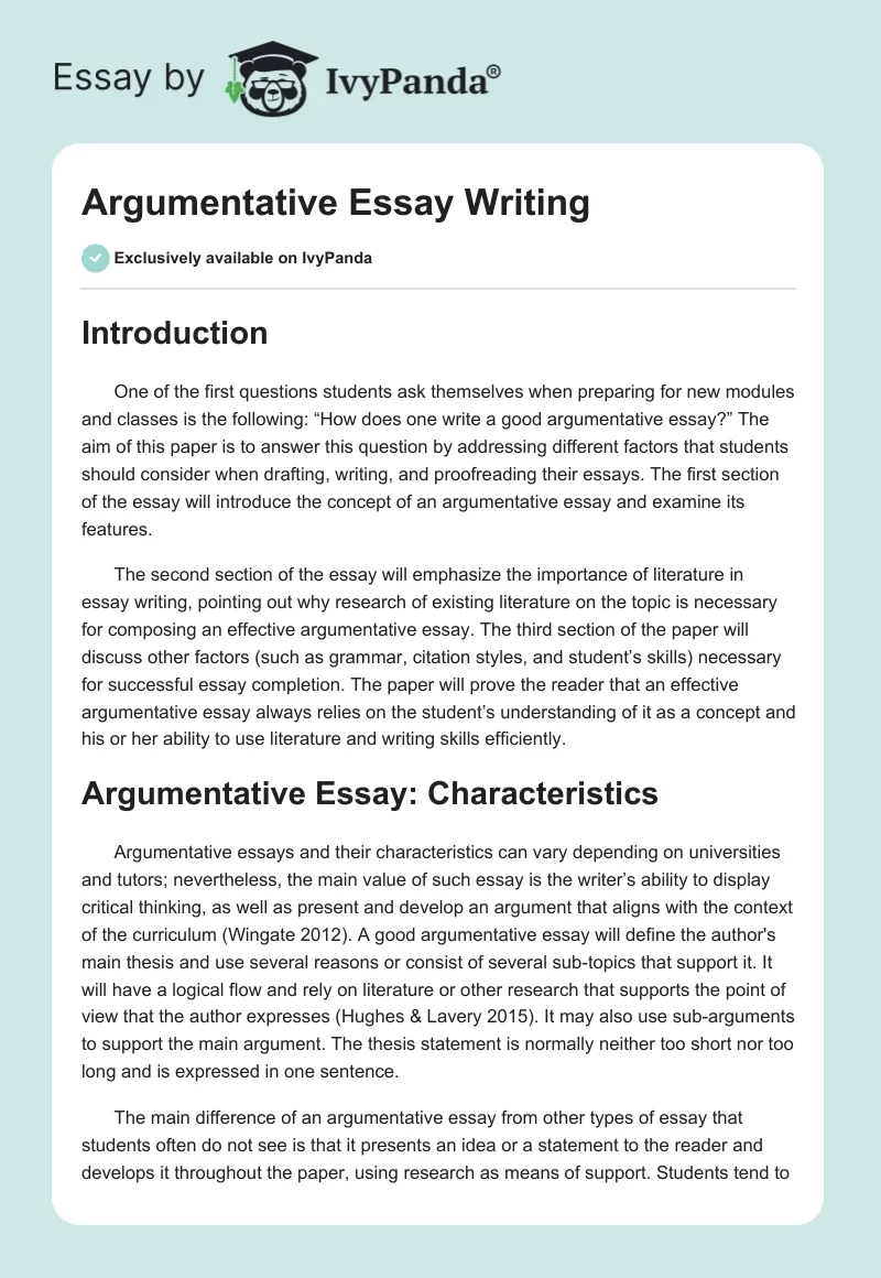 Argumentative Essay Writing. Page 1