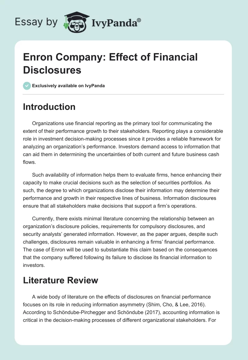 Enron Company: Effect of Financial Disclosures. Page 1