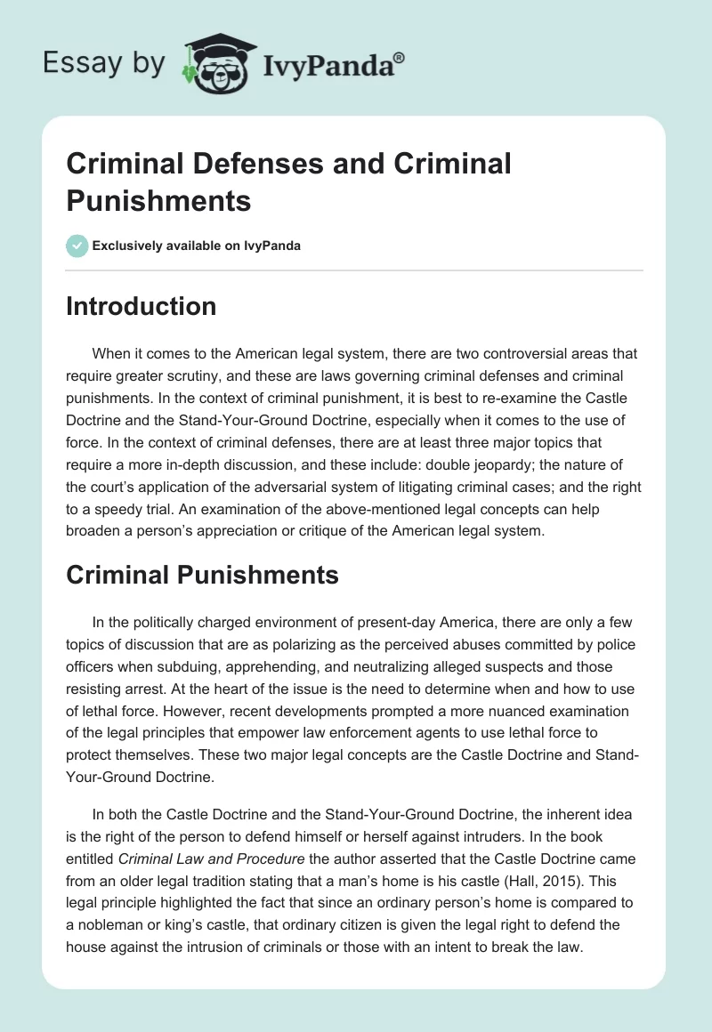 Criminal Defenses and Criminal Punishments. Page 1