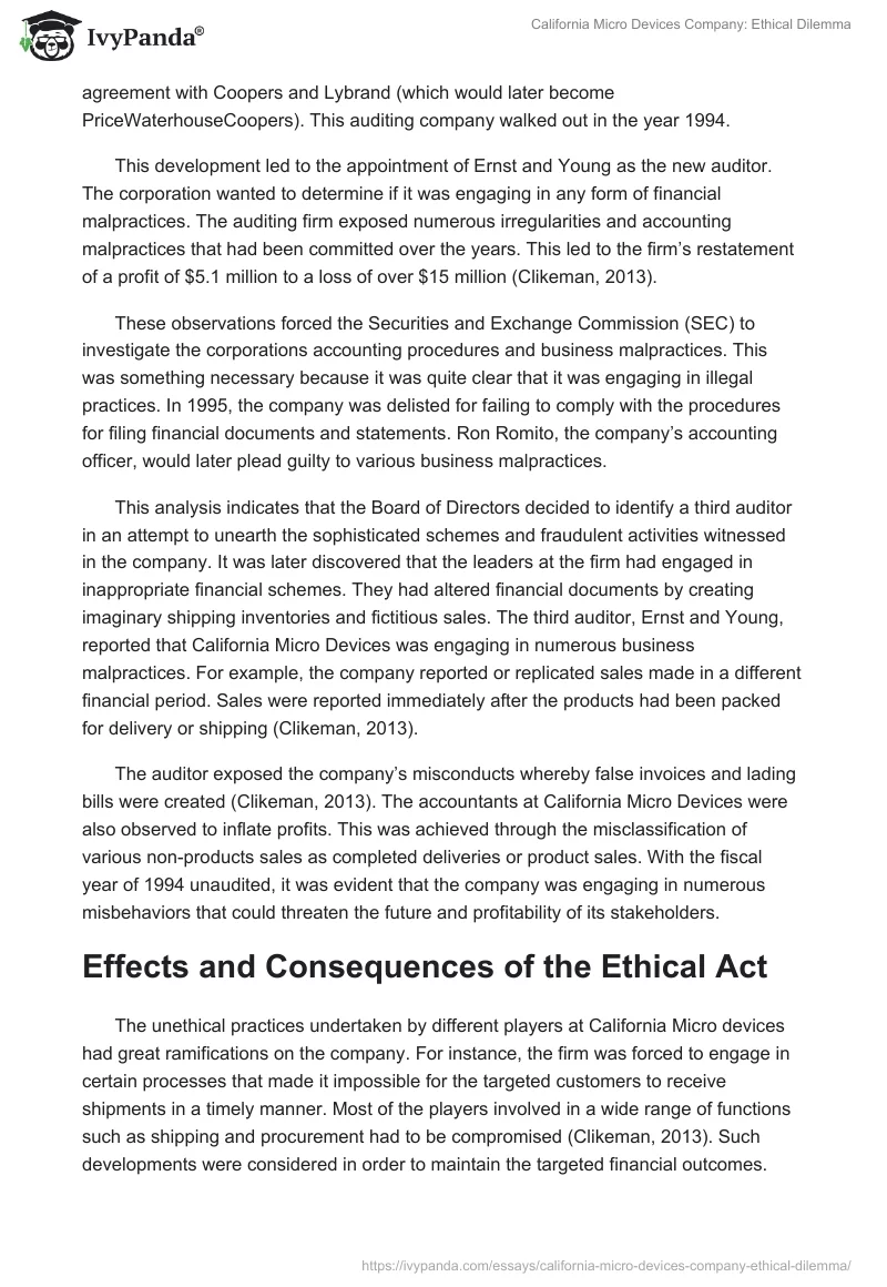 California Micro Devices Company: Ethical Dilemma. Page 2
