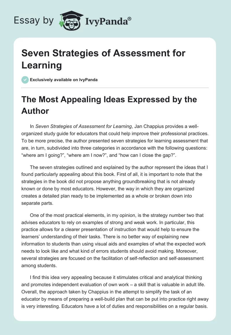 Seven Strategies of Assessment for Learning. Page 1