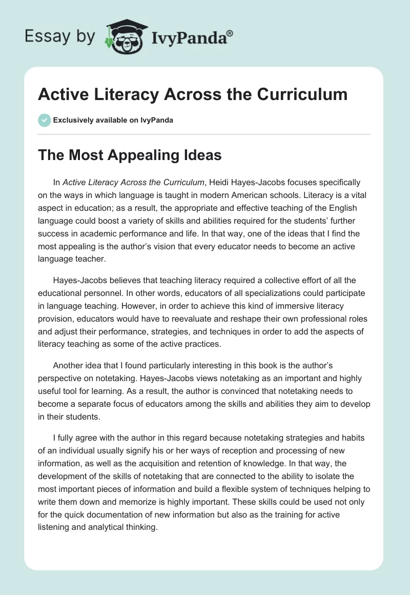 Active Literacy Across the Curriculum. Page 1