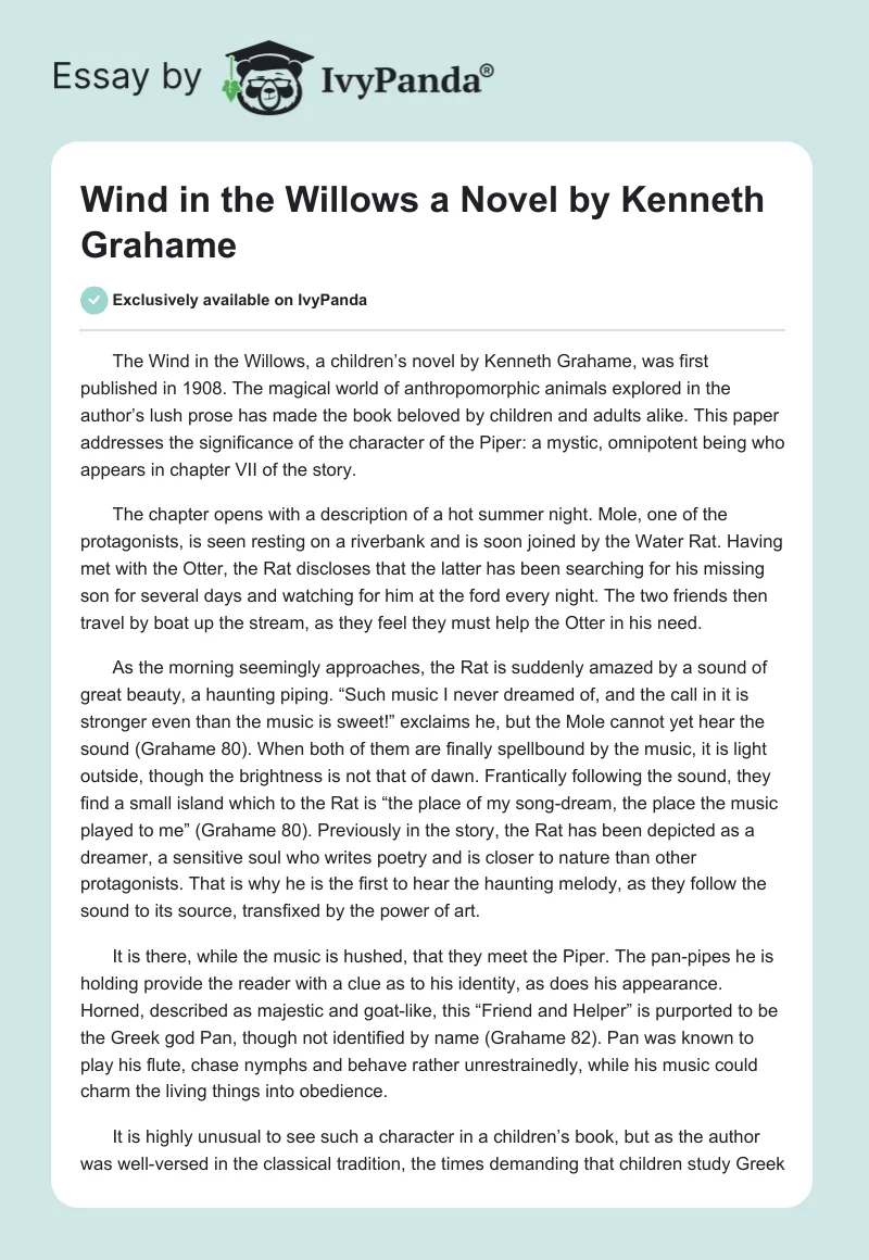 "Wind in the Willows" a Novel by Kenneth Grahame. Page 1
