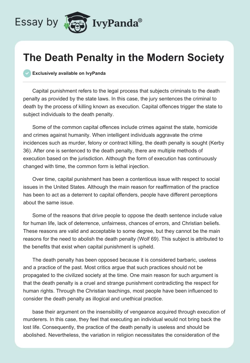 The Death Penalty in the Modern Society. Page 1