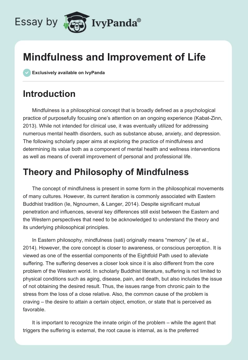 Mindfulness and Improvement of Life. Page 1
