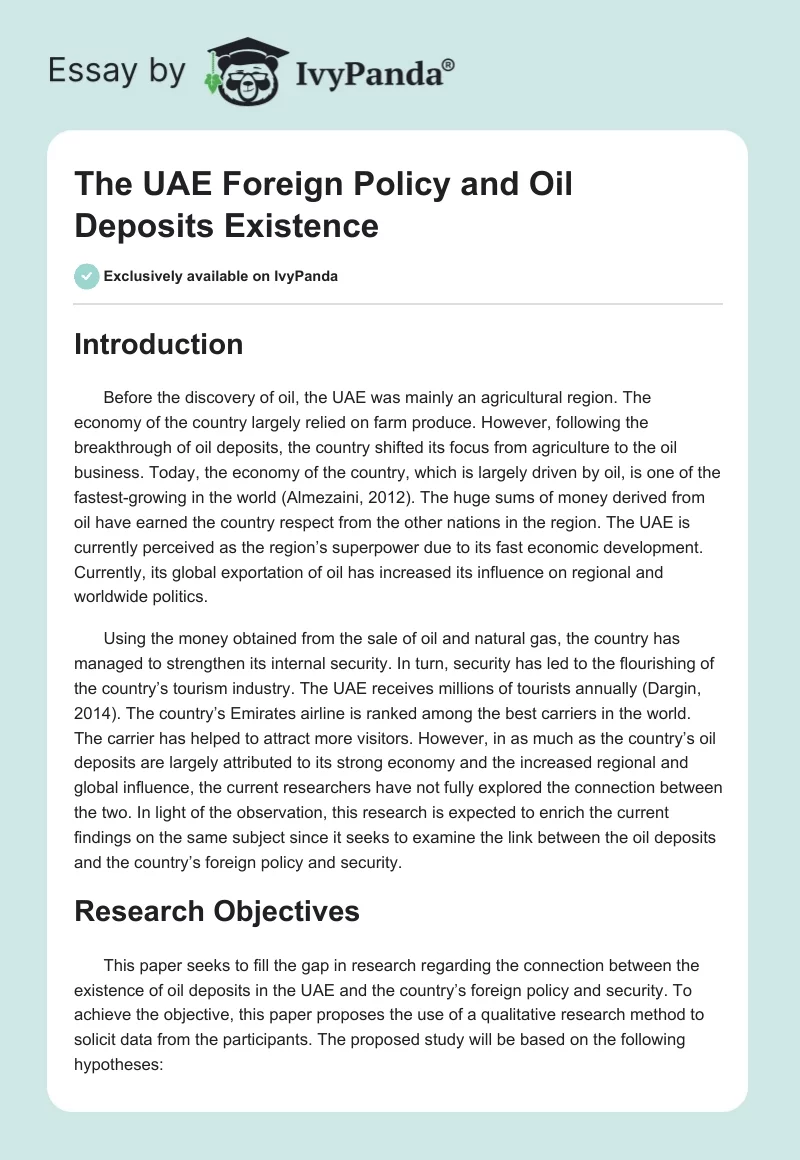 The UAE Foreign Policy and Oil Deposits Existence. Page 1