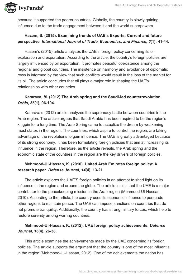 The UAE Foreign Policy and Oil Deposits Existence. Page 5