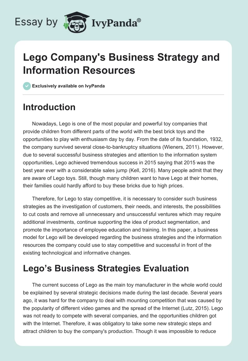 Lego Company's Business Strategy and Information Resources. Page 1