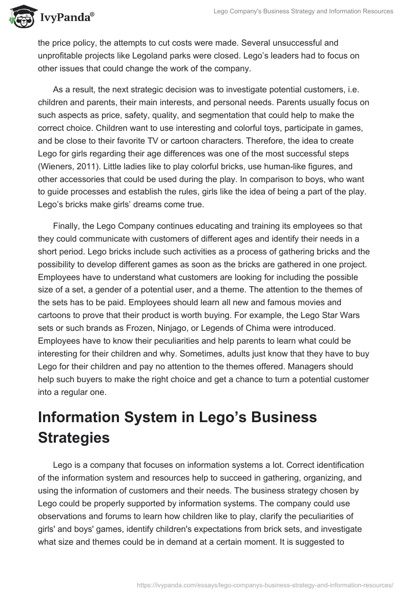 Lego Company's Business Strategy and Information Resources. Page 2