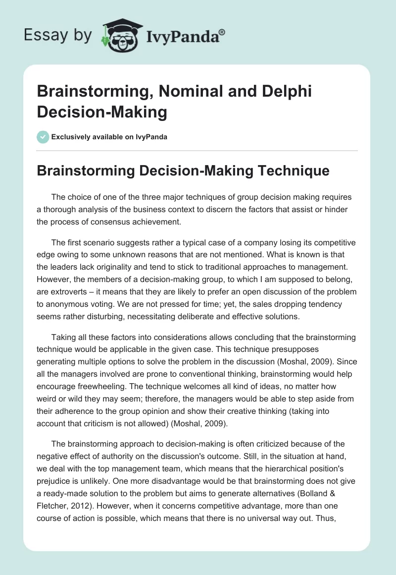 Brainstorming, Nominal and Delphi Decision-Making. Page 1
