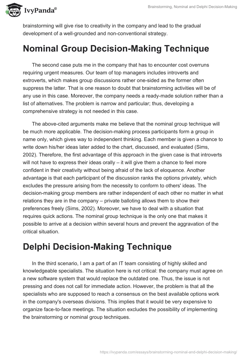 Brainstorming, Nominal and Delphi Decision-Making. Page 2