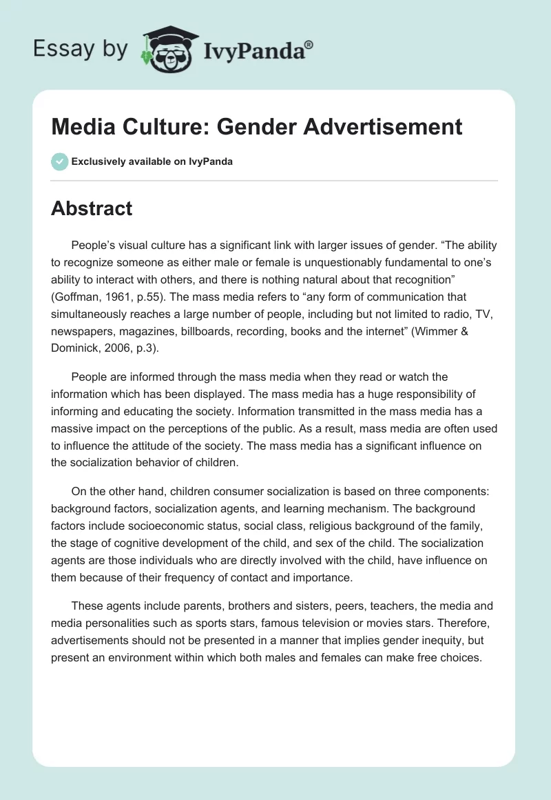 Media Culture: Gender Advertisement. Page 1