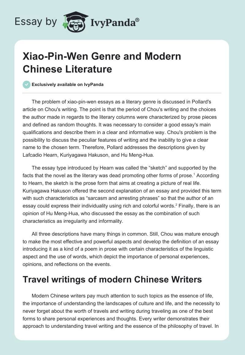 Xiao-Pin-Wen Genre and Modern Chinese Literature. Page 1