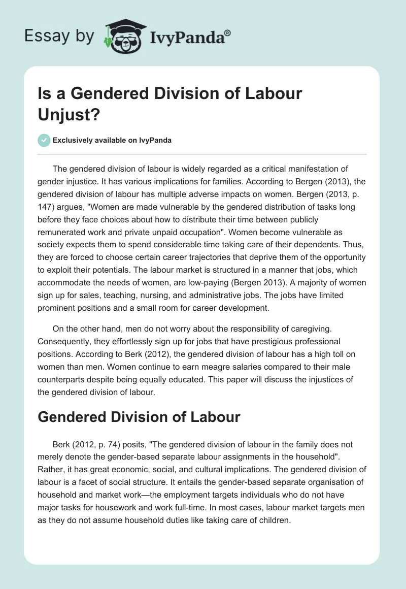 Is a Gendered Division of Labour Unjust?. Page 1
