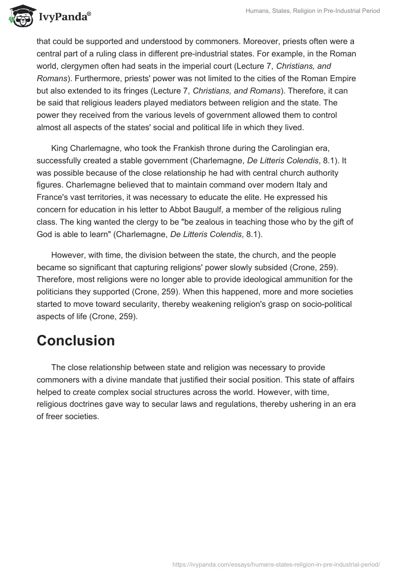 Humans, States, Religion in Pre-Industrial Period. Page 3