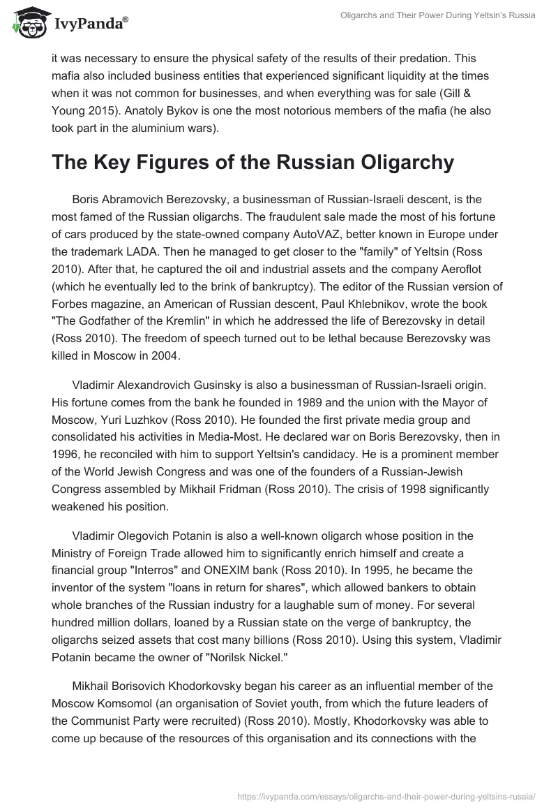 Oligarchs and Their Power During Yeltsin’s Russia. Page 2