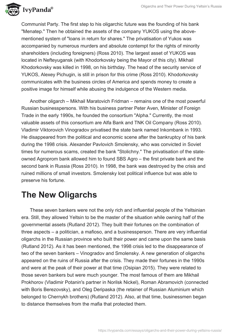 Oligarchs and Their Power During Yeltsin’s Russia. Page 3