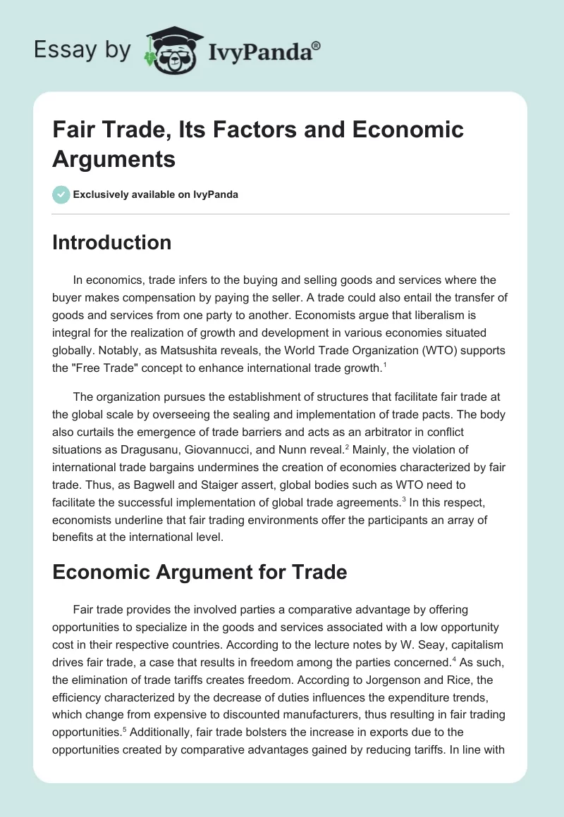 Fair Trade, Its Factors and Economic Arguments. Page 1