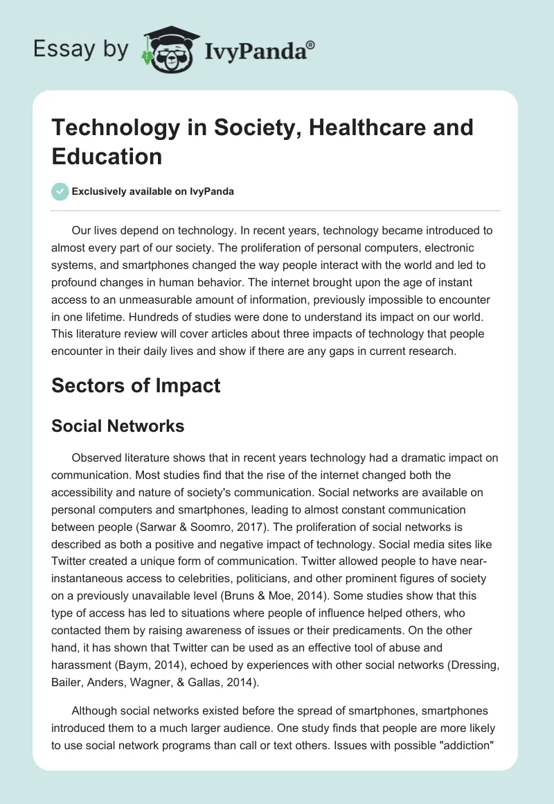 Technology in Society, Healthcare and Education. Page 1