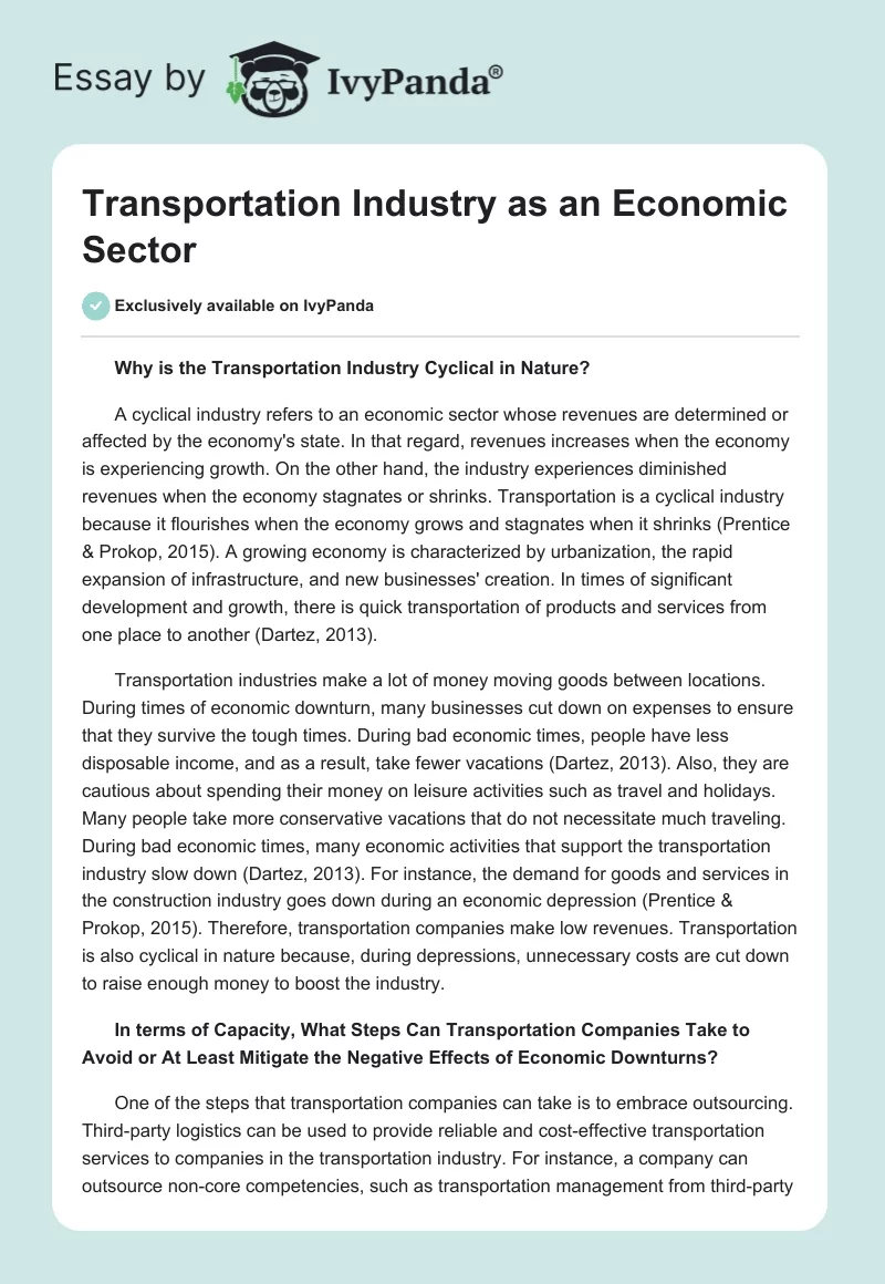 Transportation Industry as an Economic Sector. Page 1