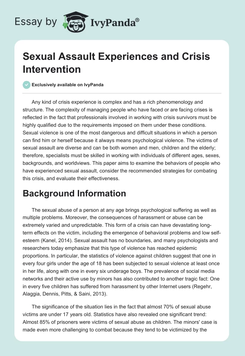 Sexual Assault Experiences and Crisis Intervention. Page 1