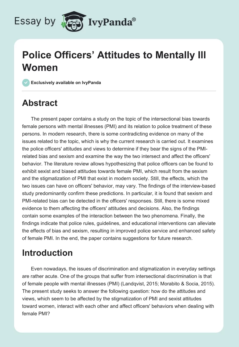 Police Officers’ Attitudes to Mentally Ill Women. Page 1