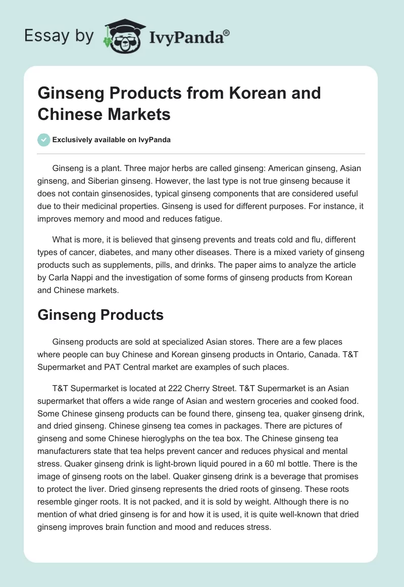 Ginseng Products from Korean and Chinese Markets. Page 1