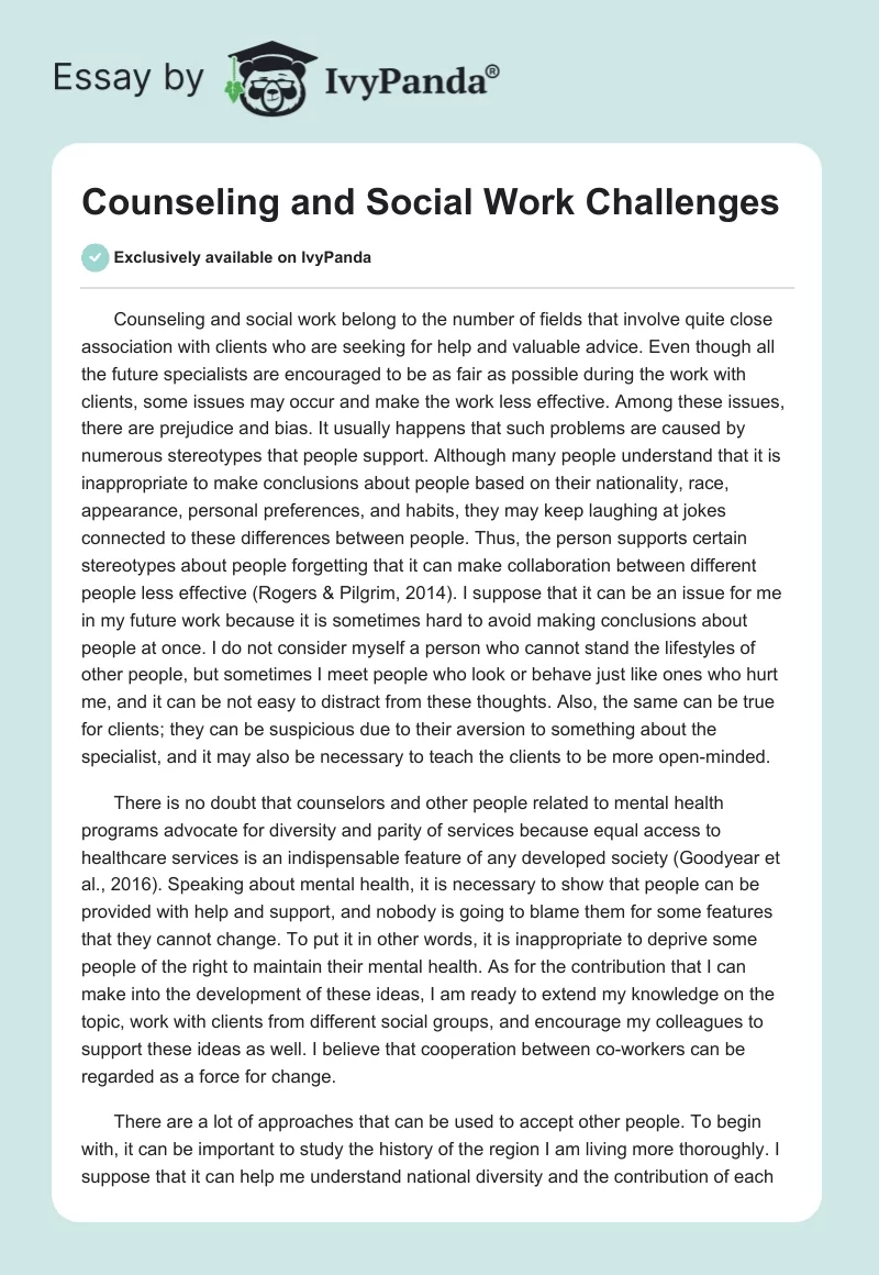 Counseling and Social Work Challenges. Page 1