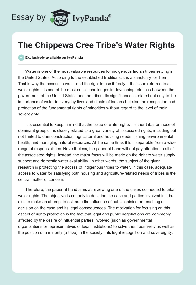 The Chippewa Cree Tribe's Water Rights. Page 1