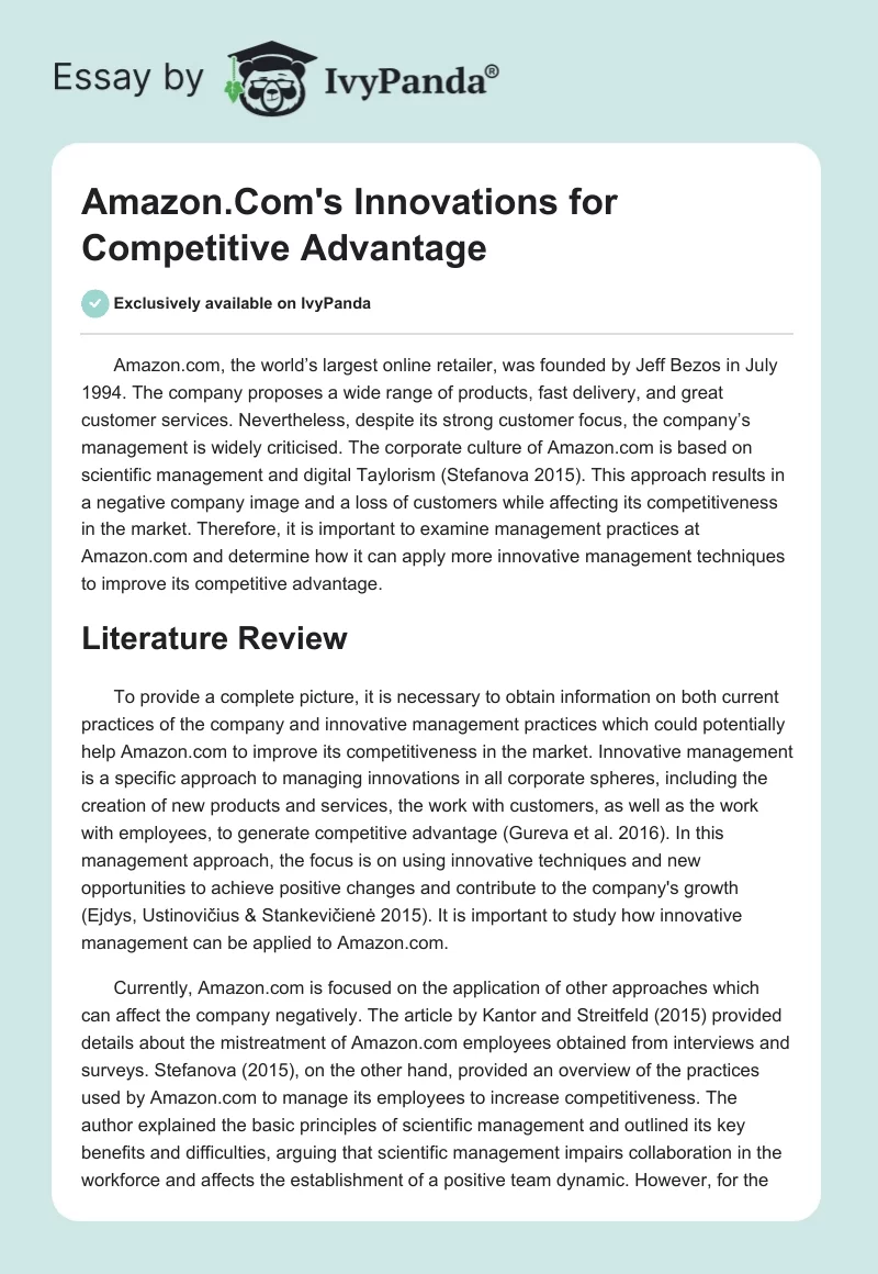 Amazon.com's Innovations for Competitive Advantage. Page 1