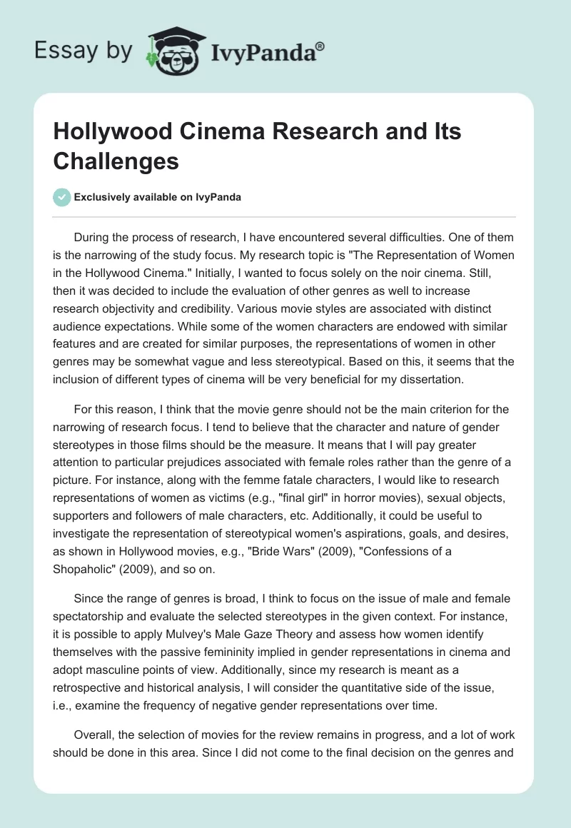 Hollywood Cinema Research and Its Challenges. Page 1