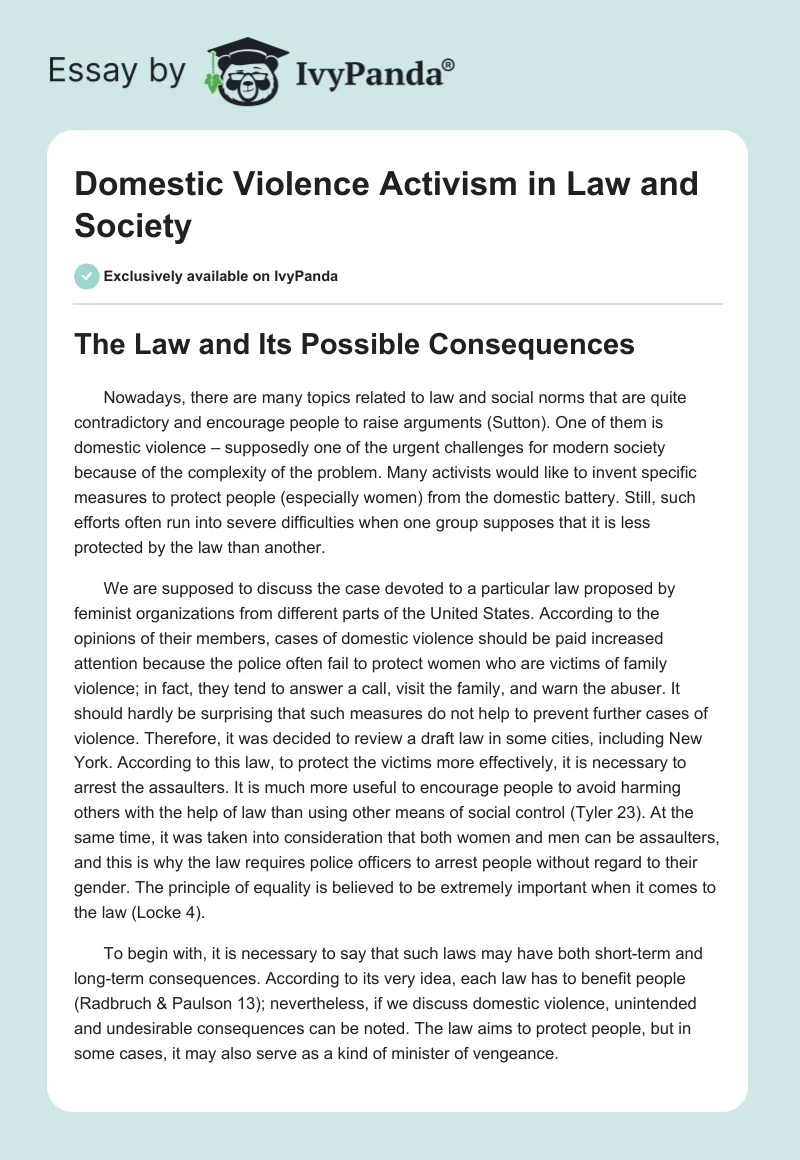 Domestic Violence Activism in Law and Society. Page 1