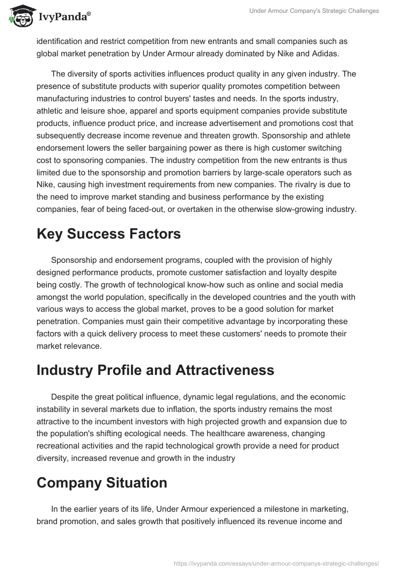 Under Armour Company's Strategic Challenges. Page 4