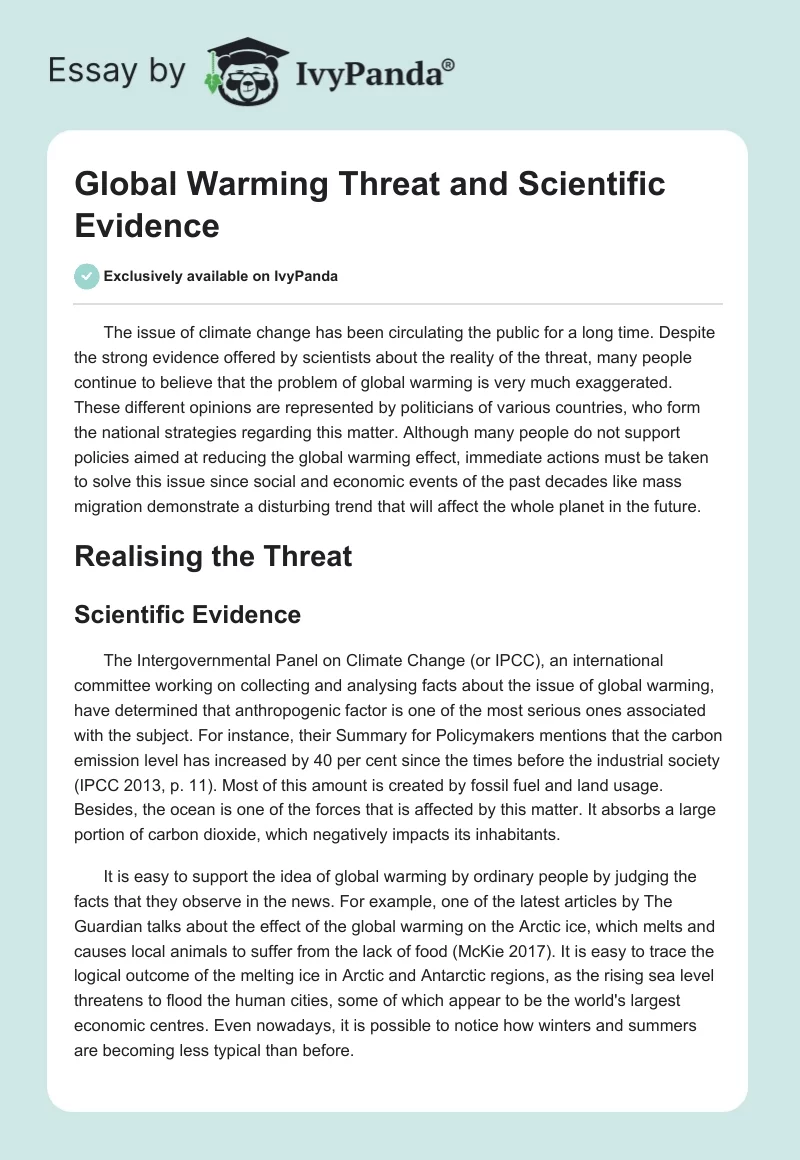 Global Warming Threat and Scientific Evidence. Page 1