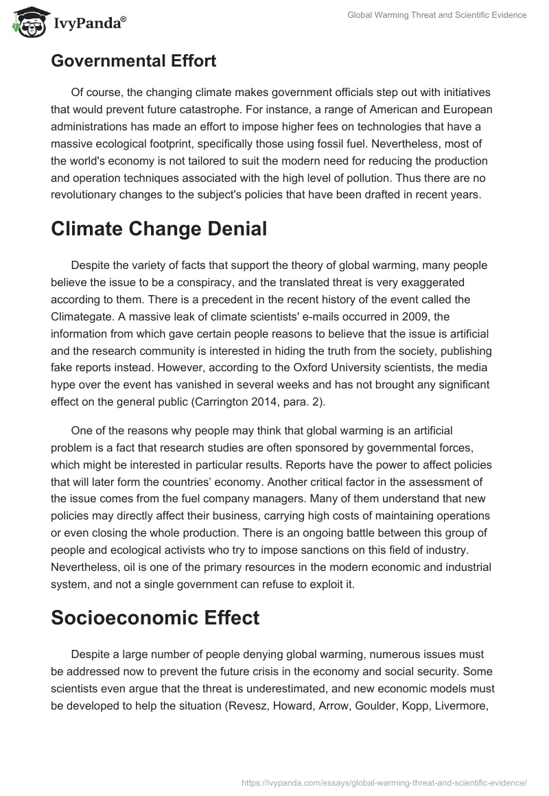 Global Warming Threat and Scientific Evidence. Page 2