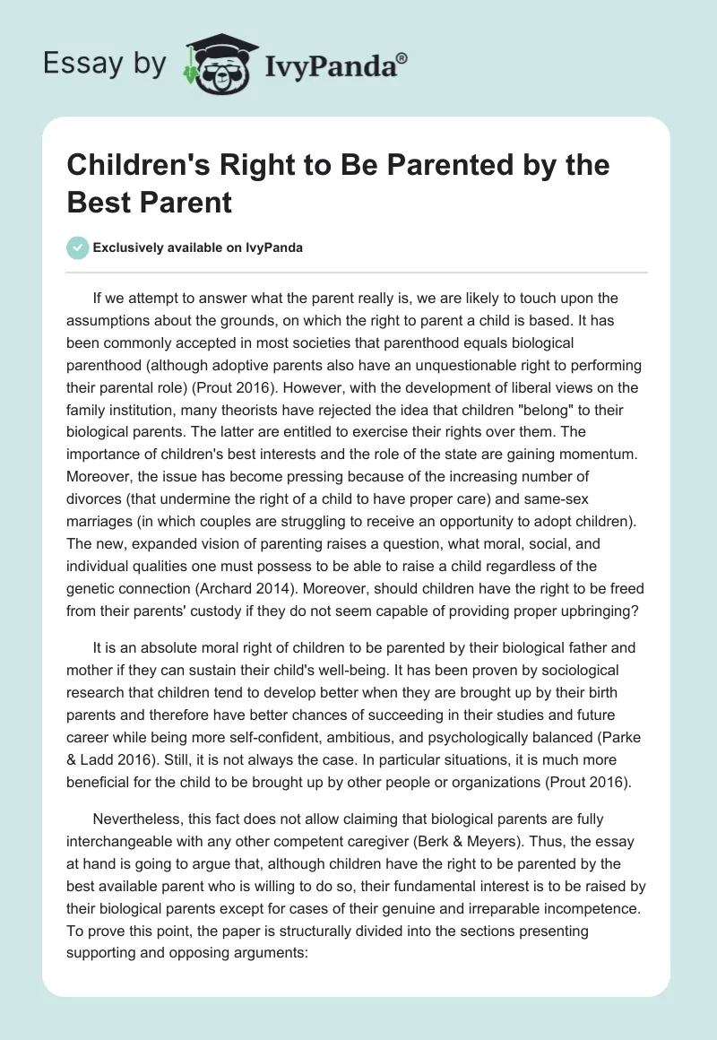 Children's Right to Be Parented by the Best Parent. Page 1