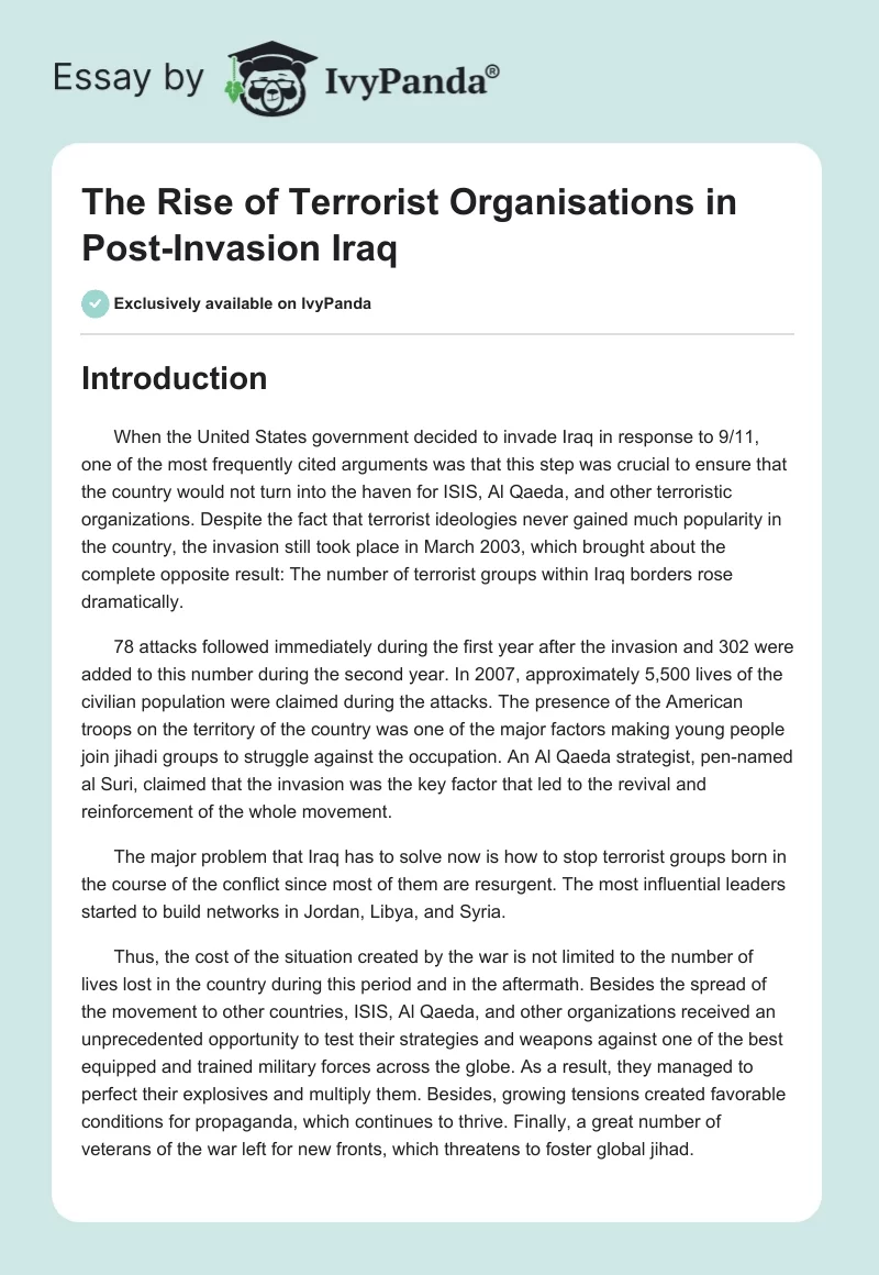 The Rise of Terrorist Organisations in Post-Invasion Iraq. Page 1
