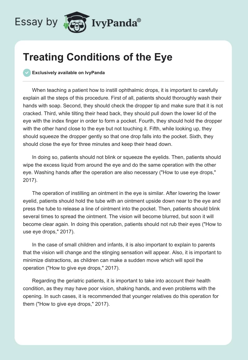 Treating Conditions of the Eye. Page 1