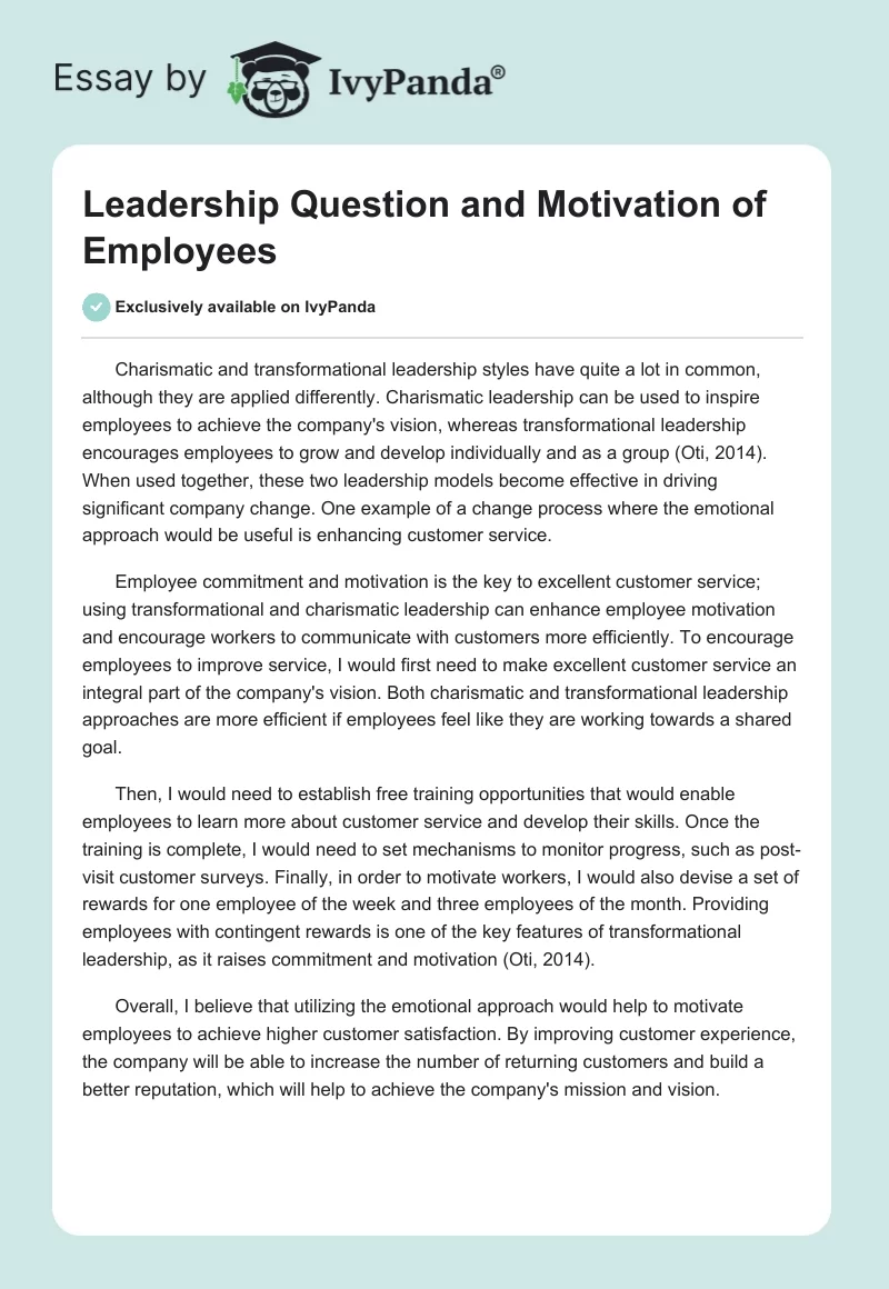Leadership Question and Motivation of Employees. Page 1