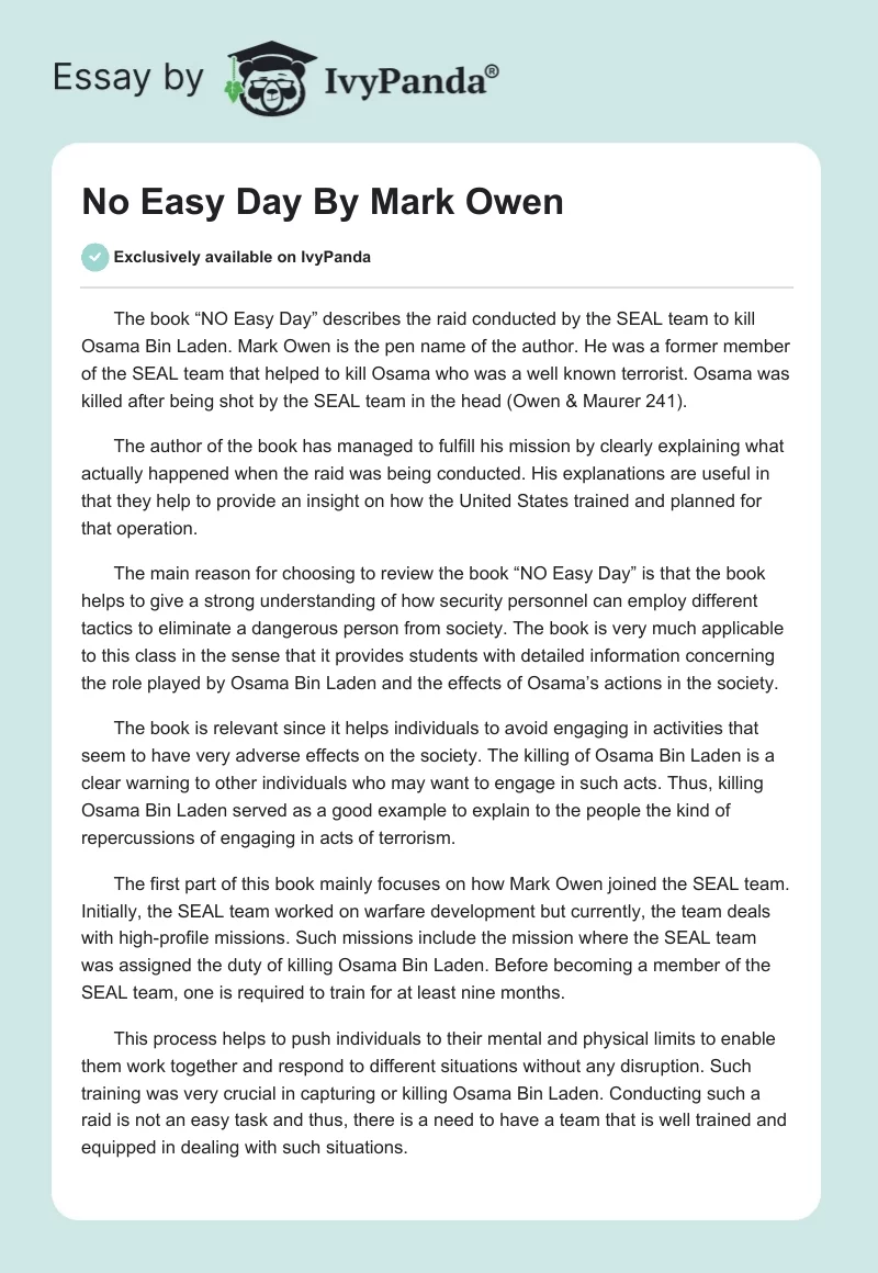"No Easy Day" By Mark Owen. Page 1