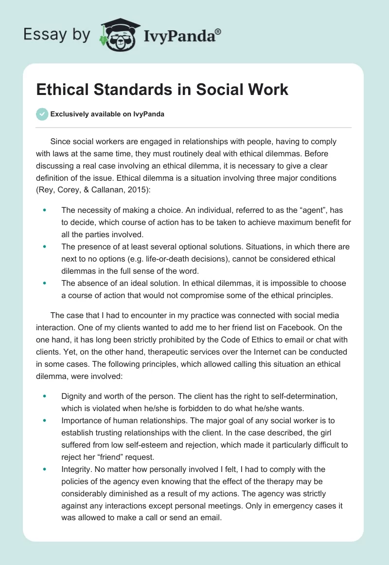 Ethical Standards in Social Work. Page 1
