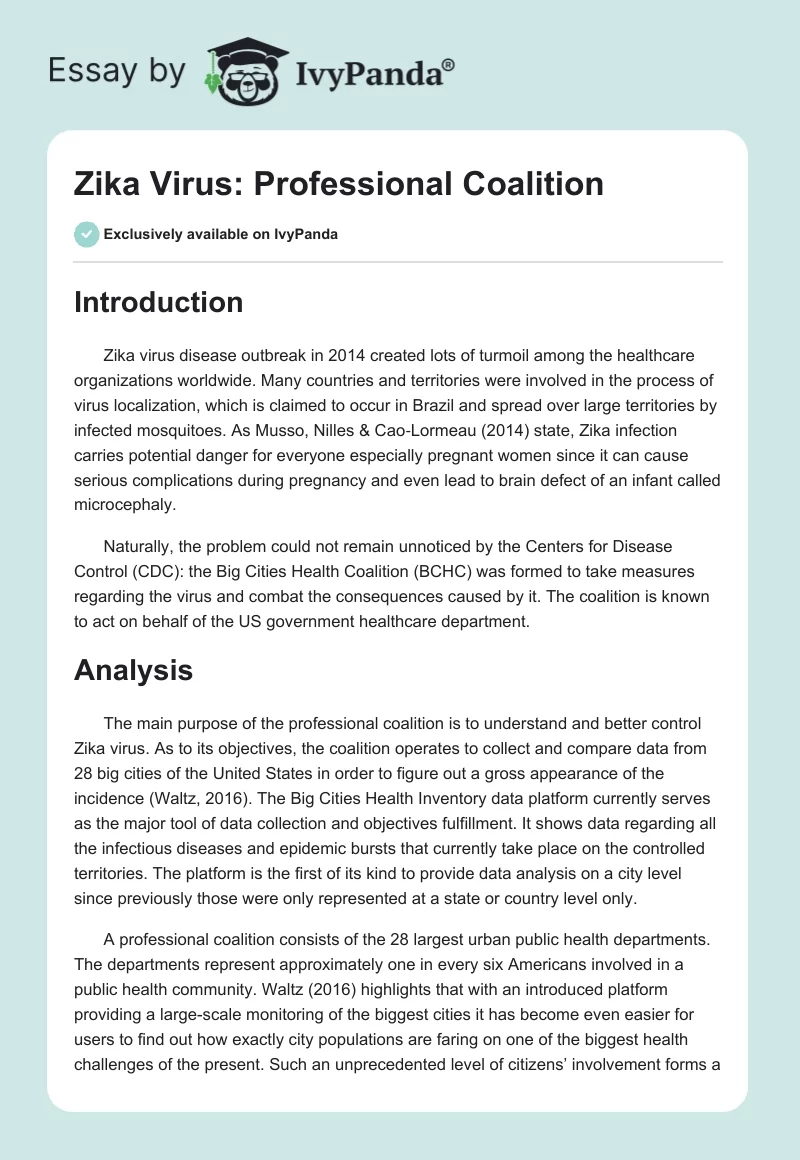 Zika Virus: Professional Coalition. Page 1